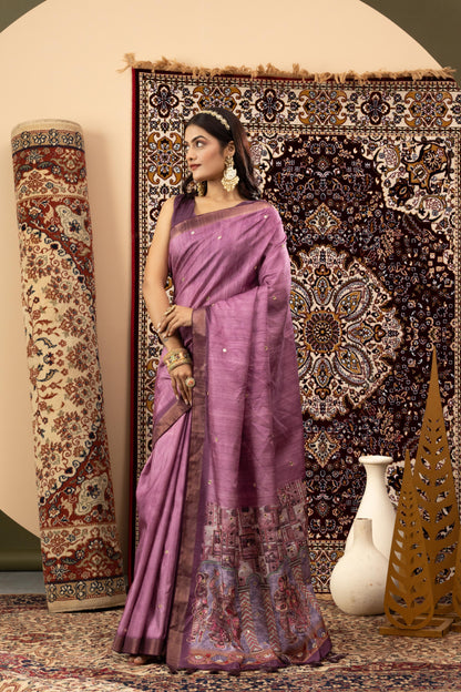 ROYAL AMETHYST SILK-LINEN SAREE