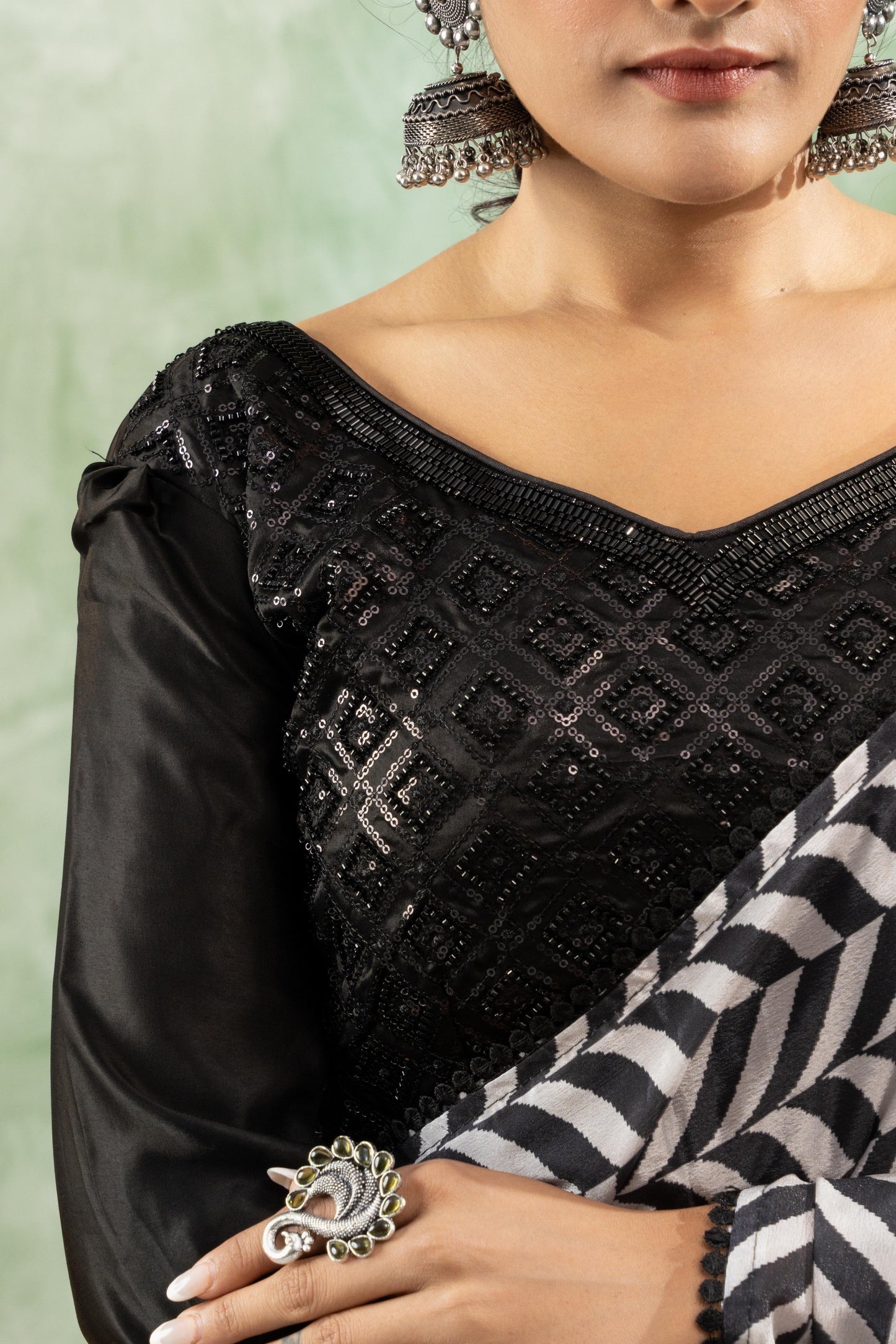 MONOCHROME CHEVRON CHIFFON SAREE