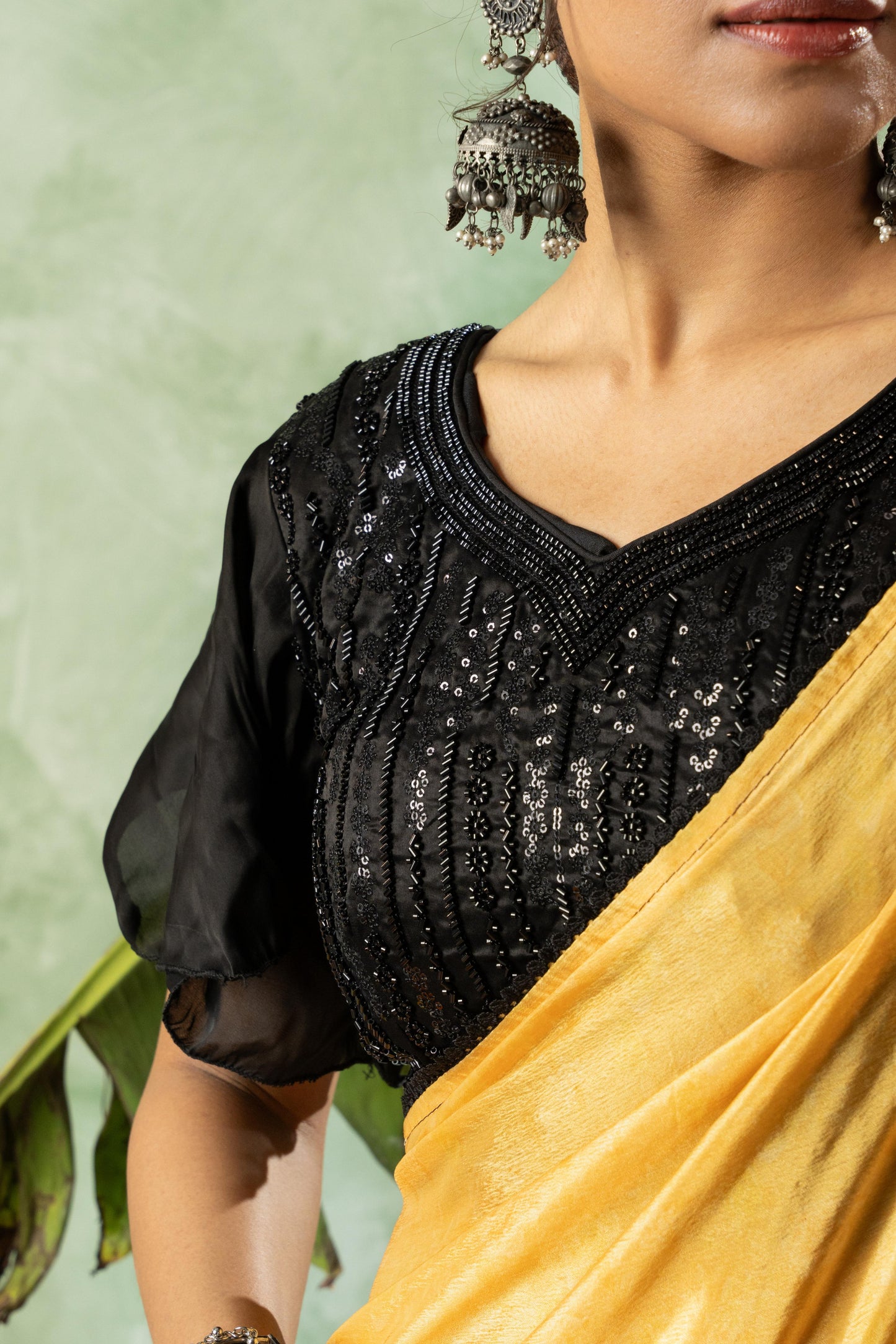 MUSTARD GEOMETRIC CHIFFON SAREE