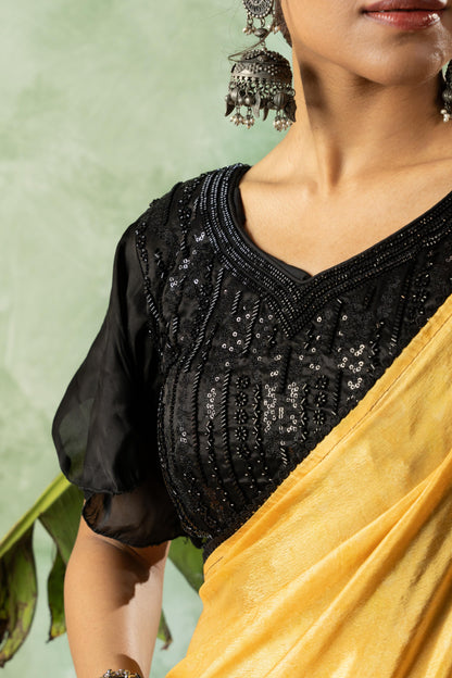 MUSTARD GEOMETRIC CHIFFON SAREE