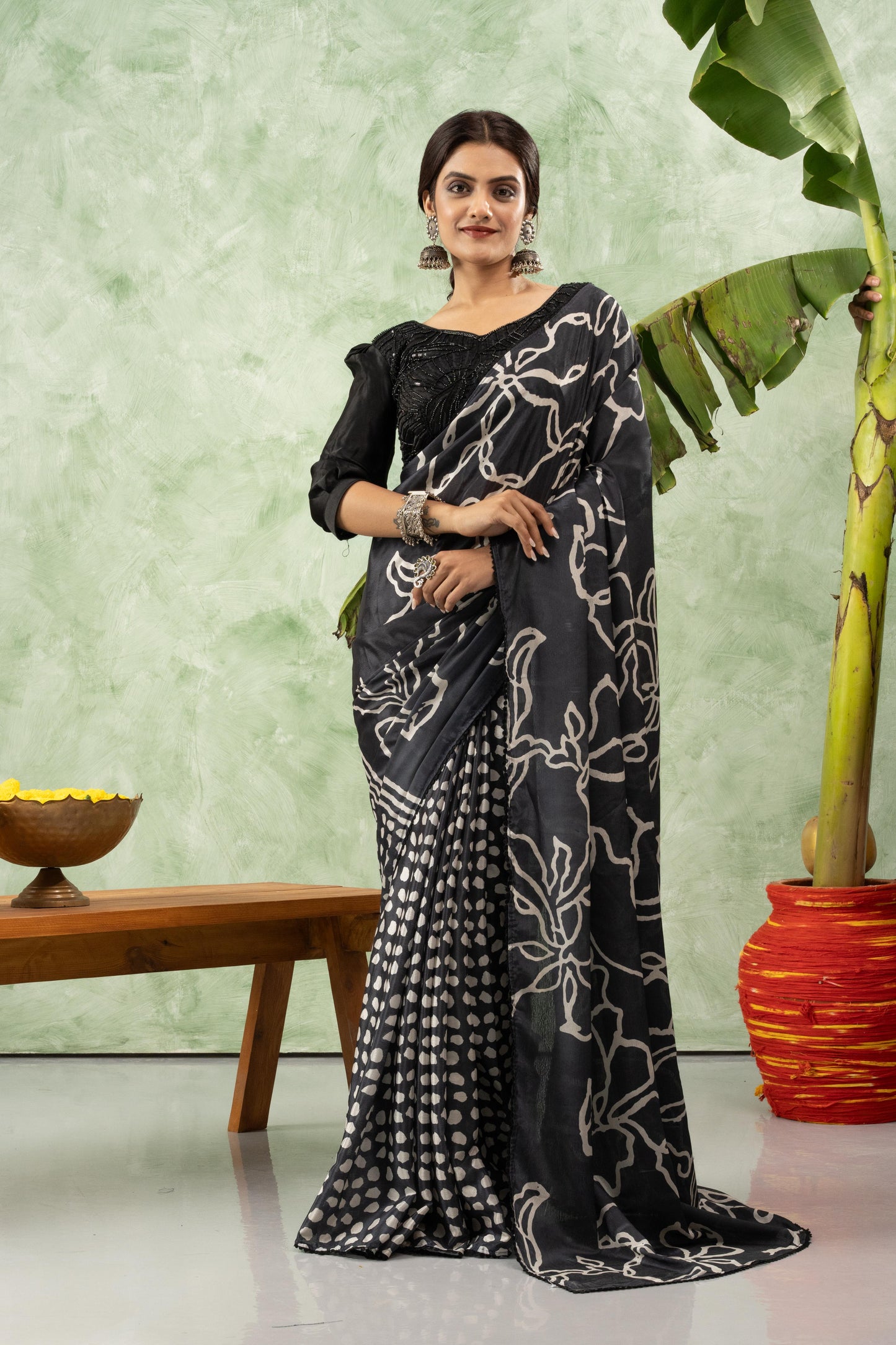 NOIR BOTANICAL CHIFFON SAREE