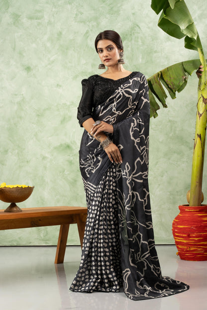NOIR BOTANICAL CHIFFON SAREE