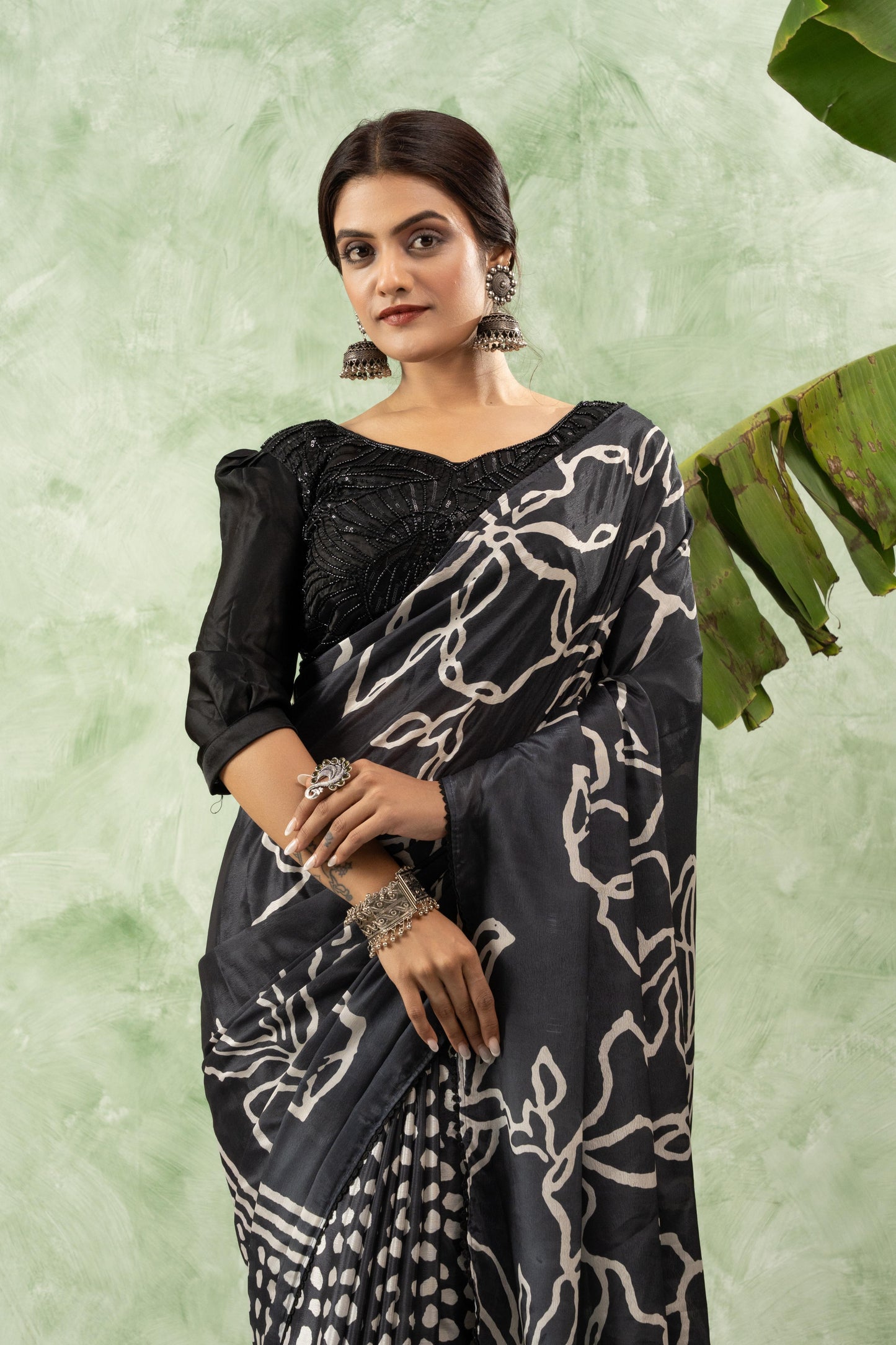 NOIR BOTANICAL CHIFFON SAREE