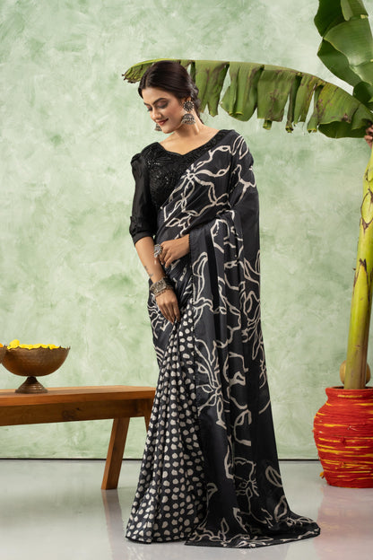 NOIR BOTANICAL CHIFFON SAREE