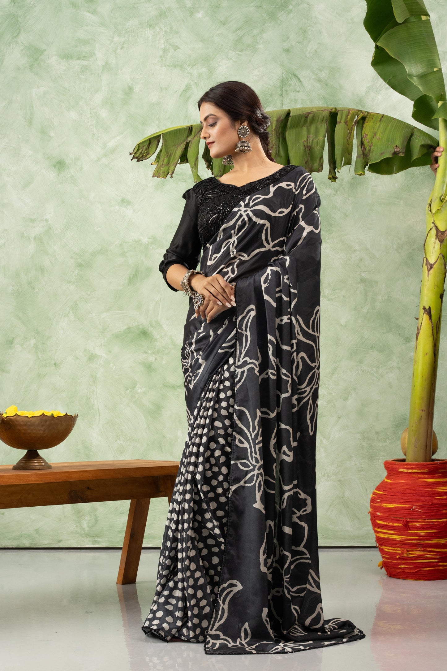 NOIR BOTANICAL CHIFFON SAREE