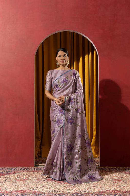 ENCHANTING LAVENDER FLORAL SHIMMER SAREE