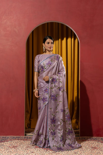 ENCHANTING LAVENDER FLORAL SHIMMER SAREE