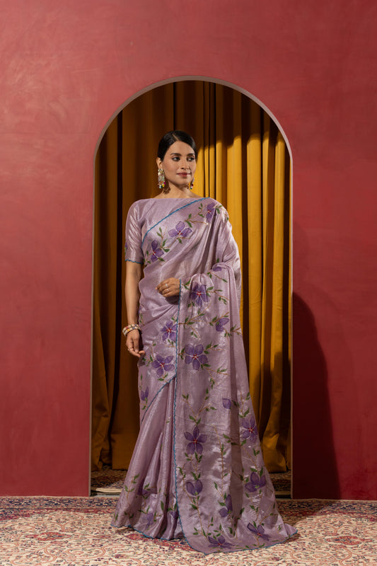 ENCHANTING LAVENDER FLORAL SHIMMER SAREE