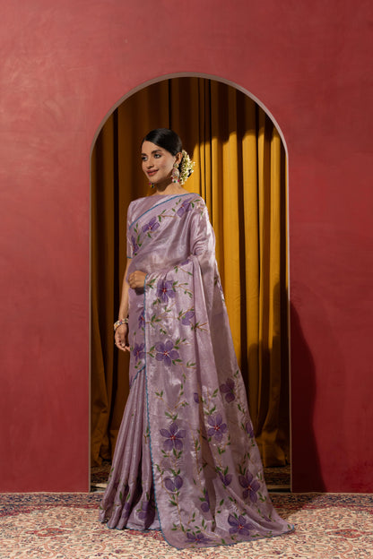 ENCHANTING LAVENDER FLORAL SHIMMER SAREE