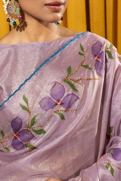 ENCHANTING LAVENDER FLORAL SHIMMER SAREE