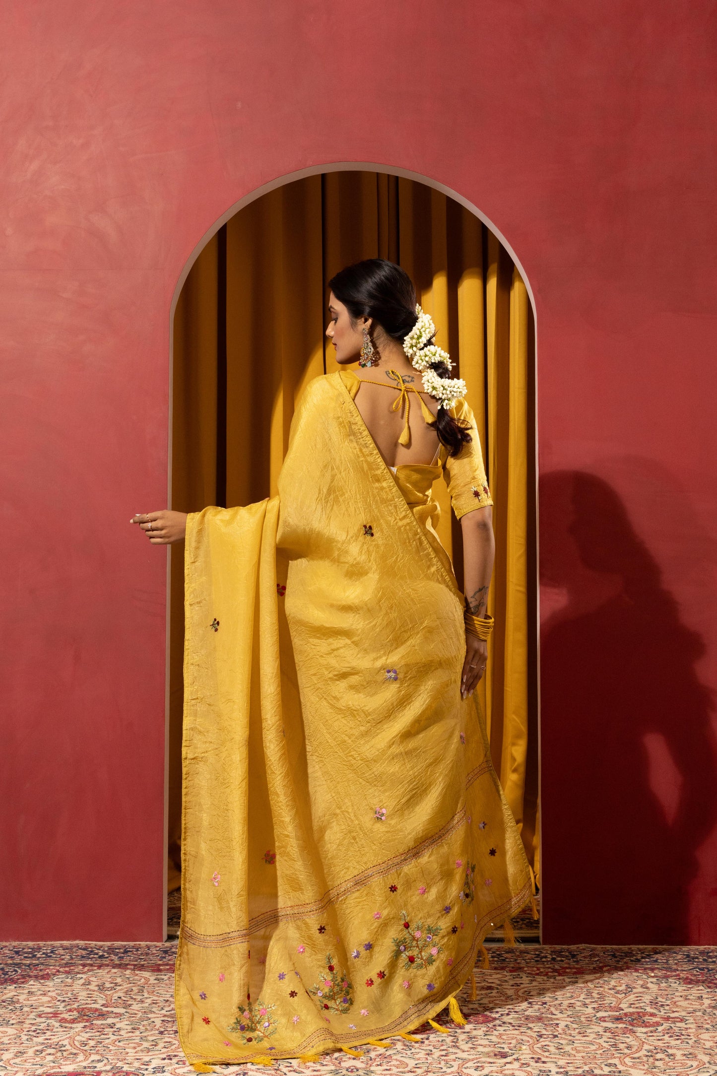 FESTIVE MUSTARD GOLD EMBROIDERED SAREE