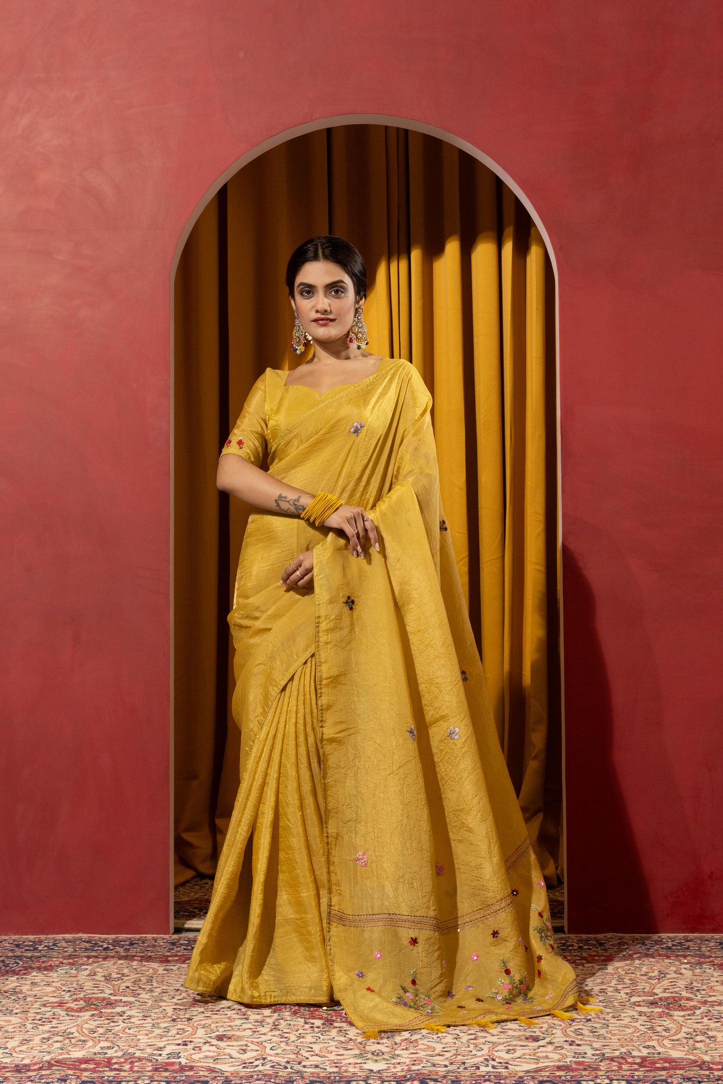 FESTIVE MUSTARD GOLD EMBROIDERED SAREE