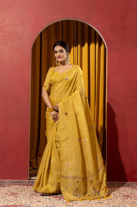 FESTIVE MUSTARD GOLD EMBROIDERED SAREE