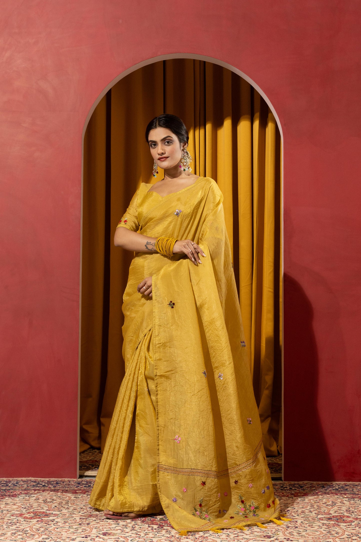 FESTIVE MUSTARD GOLD EMBROIDERED SAREE