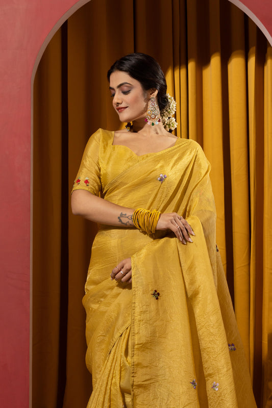 FESTIVE MUSTARD GOLD EMBROIDERED SAREE