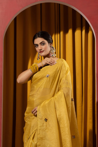 FESTIVE MUSTARD GOLD EMBROIDERED SAREE
