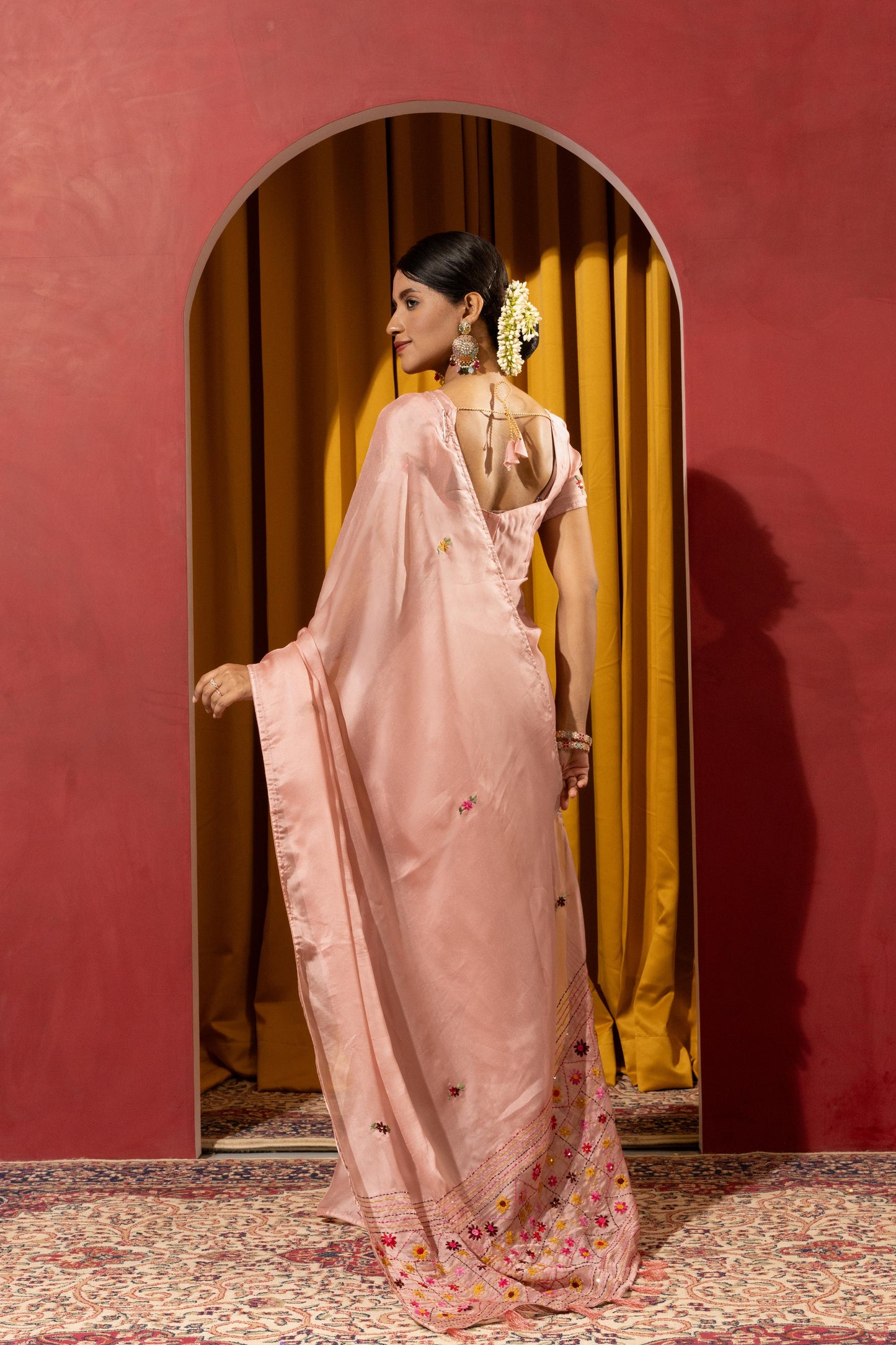 SERENE PEACH EMBROIDERED ORGANZA SAREE