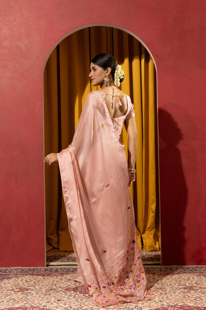 SERENE PEACH EMBROIDERED ORGANZA SAREE