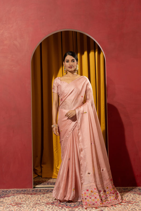 SERENE PEACH EMBROIDERED ORGANZA SAREE