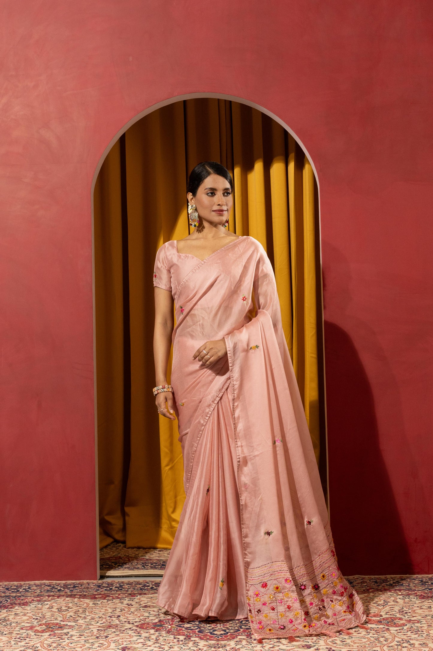 SERENE PEACH EMBROIDERED ORGANZA SAREE
