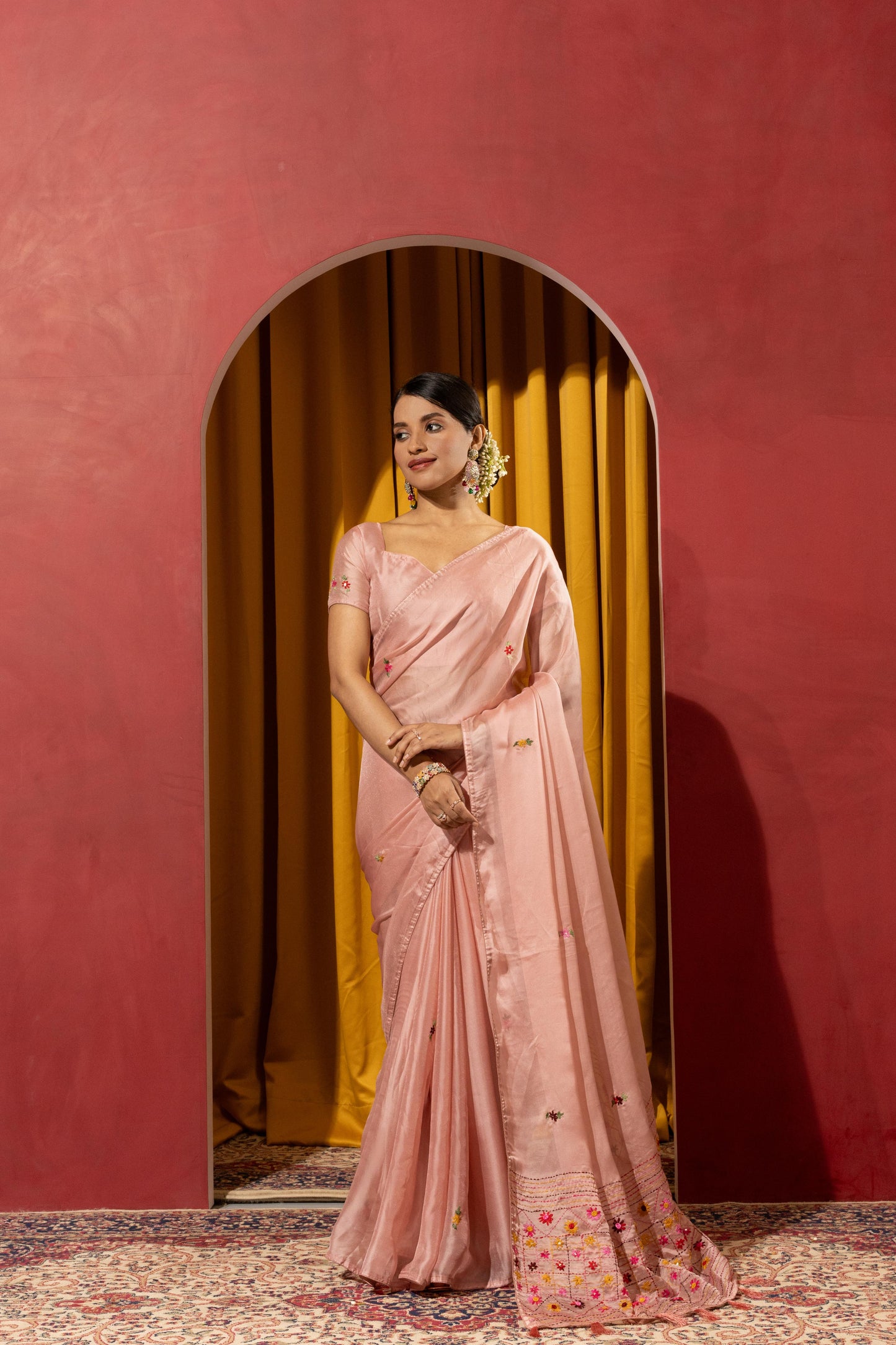 SERENE PEACH EMBROIDERED ORGANZA SAREE