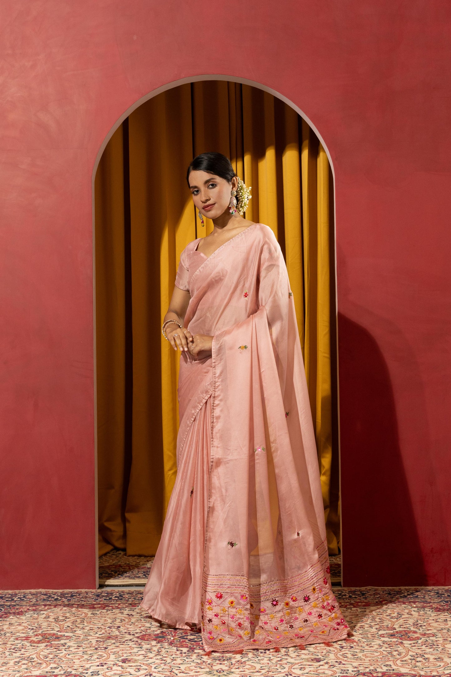 SERENE PEACH EMBROIDERED ORGANZA SAREE