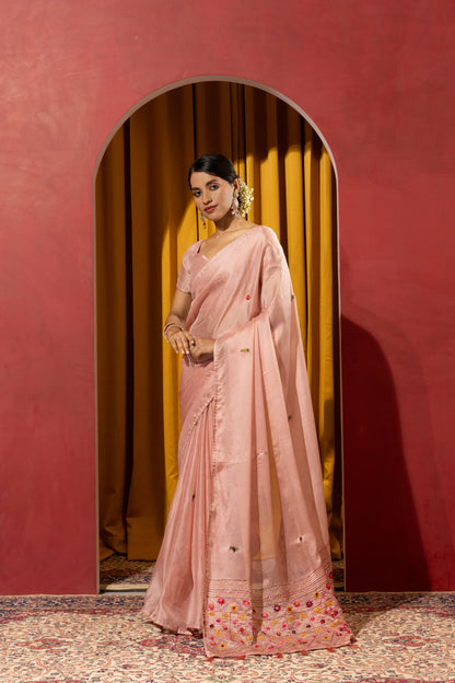 SERENE PEACH EMBROIDERED ORGANZA SAREE