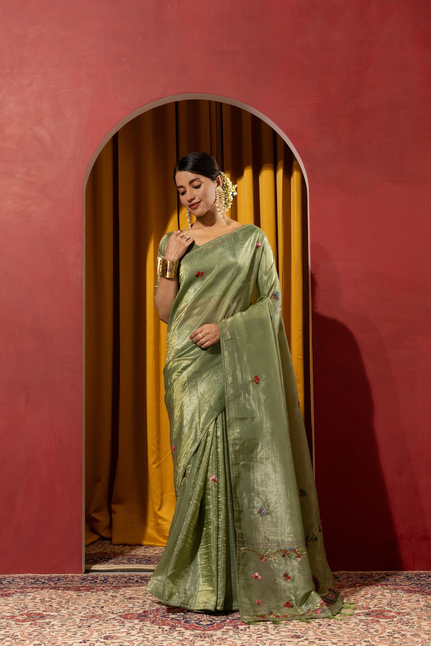 SOPHISTICATED SAGE GREEN SILK-BLEND SAREE