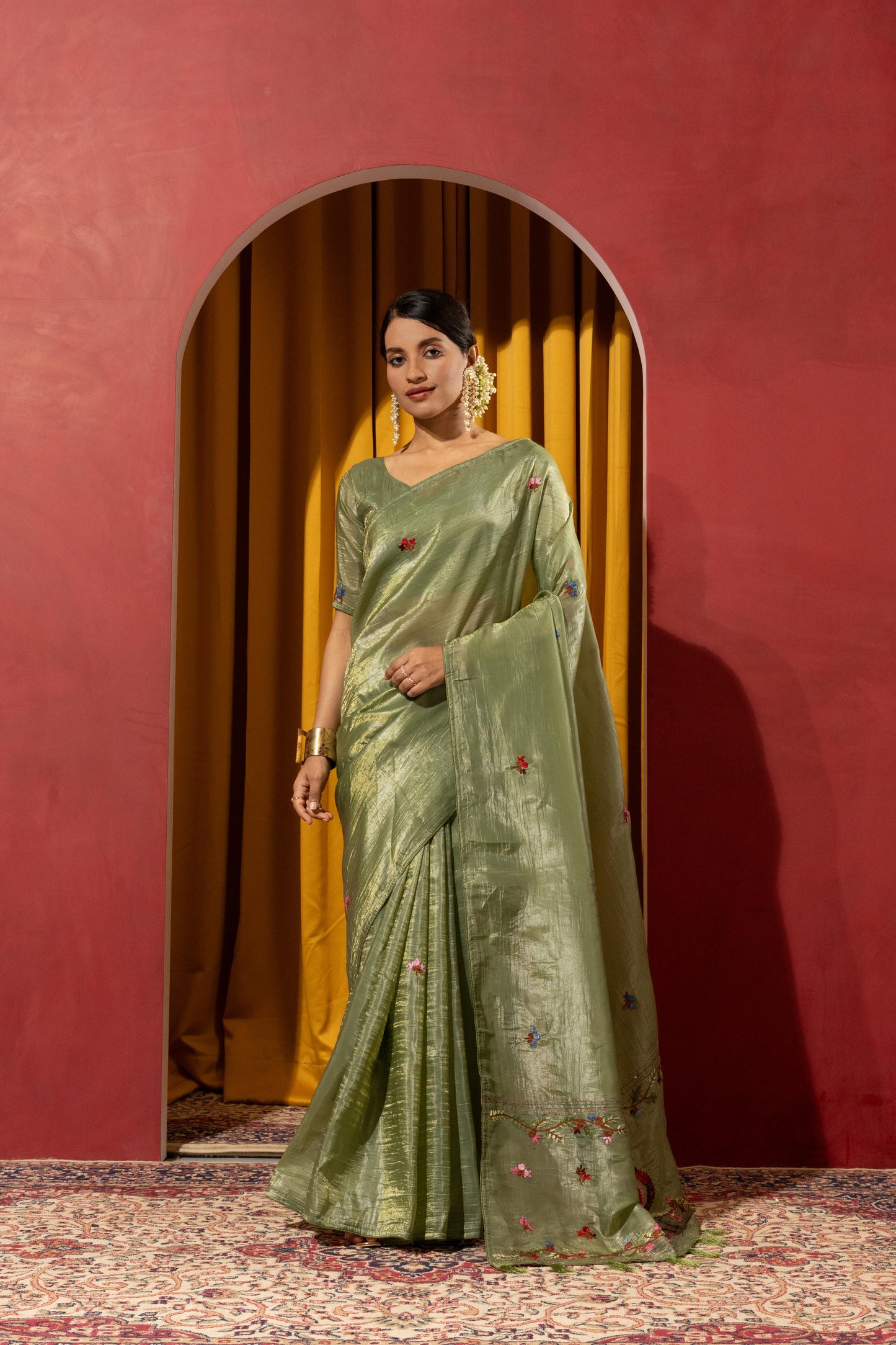 SOPHISTICATED SAGE GREEN SILK-BLEND SAREE