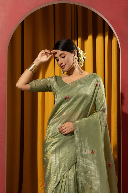 SOPHISTICATED SAGE GREEN SILK-BLEND SAREE