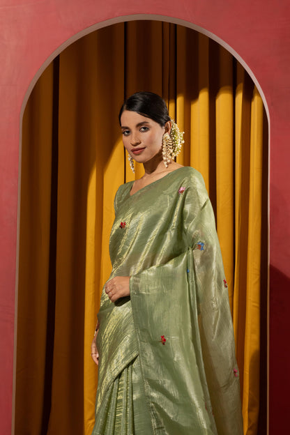 SOPHISTICATED SAGE GREEN SILK-BLEND SAREE