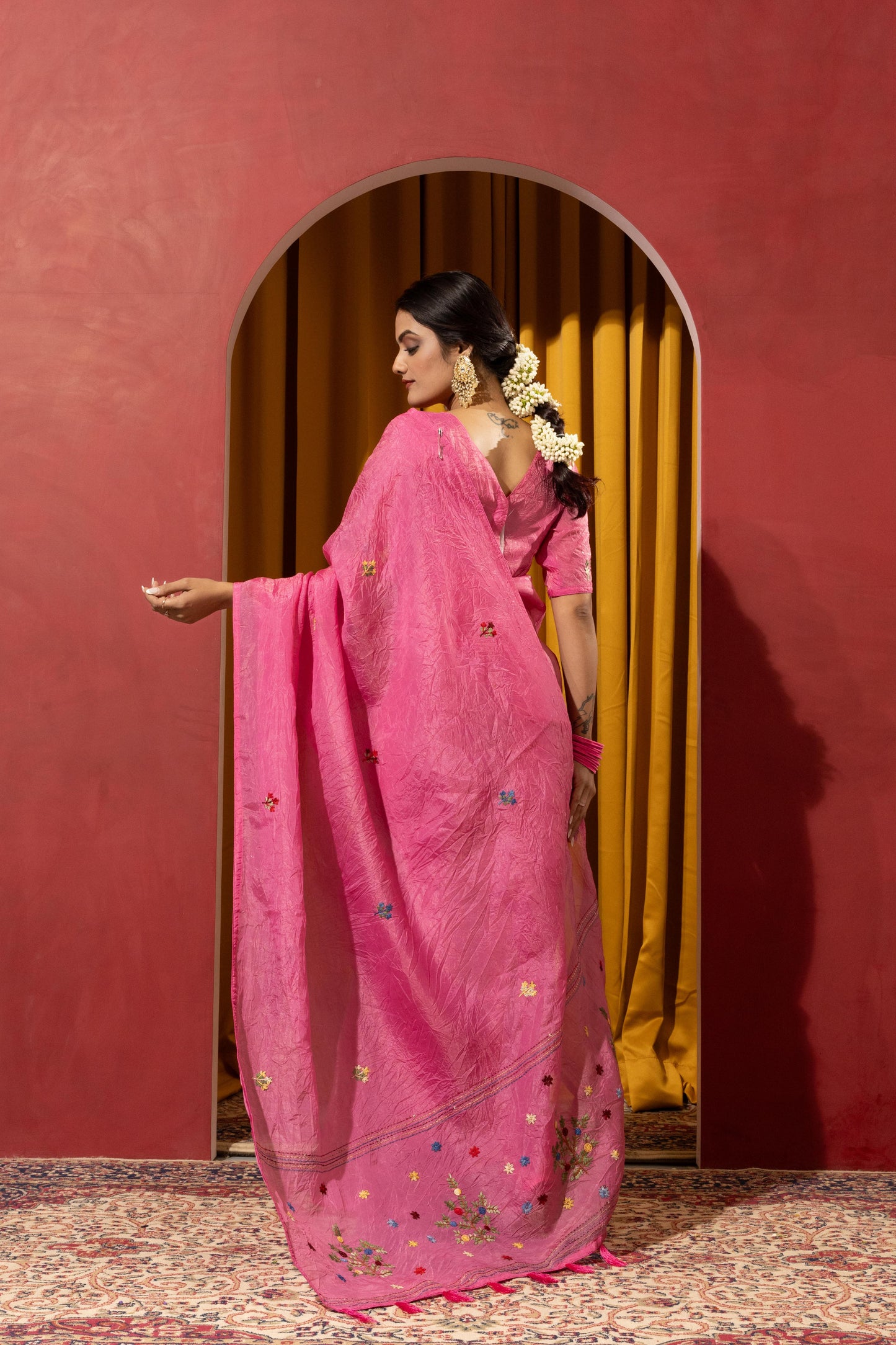 VIBRANT RANI PINK EMBROIDERED SAREE