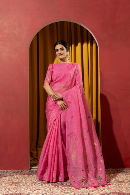 VIBRANT RANI PINK EMBROIDERED SAREE