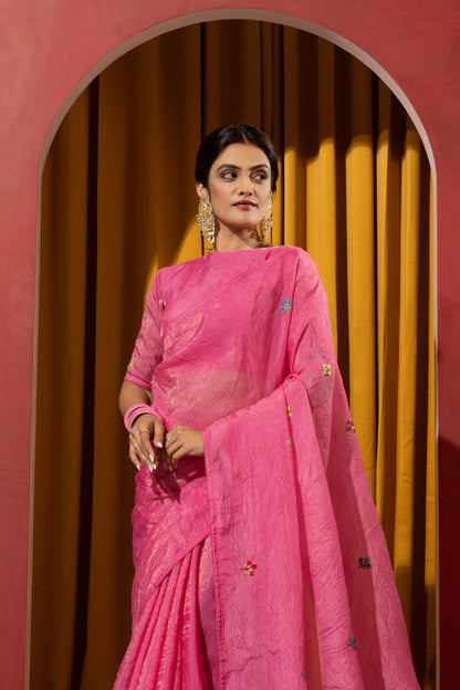 VIBRANT RANI PINK EMBROIDERED SAREE