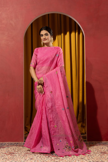 VIBRANT RANI PINK EMBROIDERED SAREE