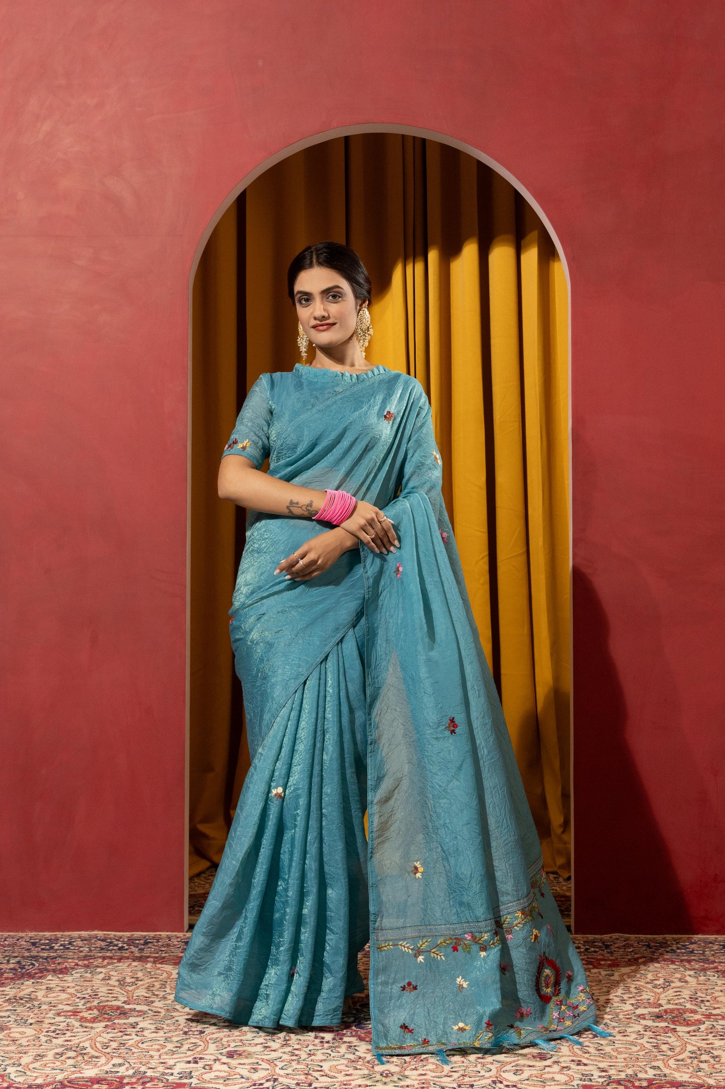 SERENE OCEAN TEAL EMBROIDERED SAREE
