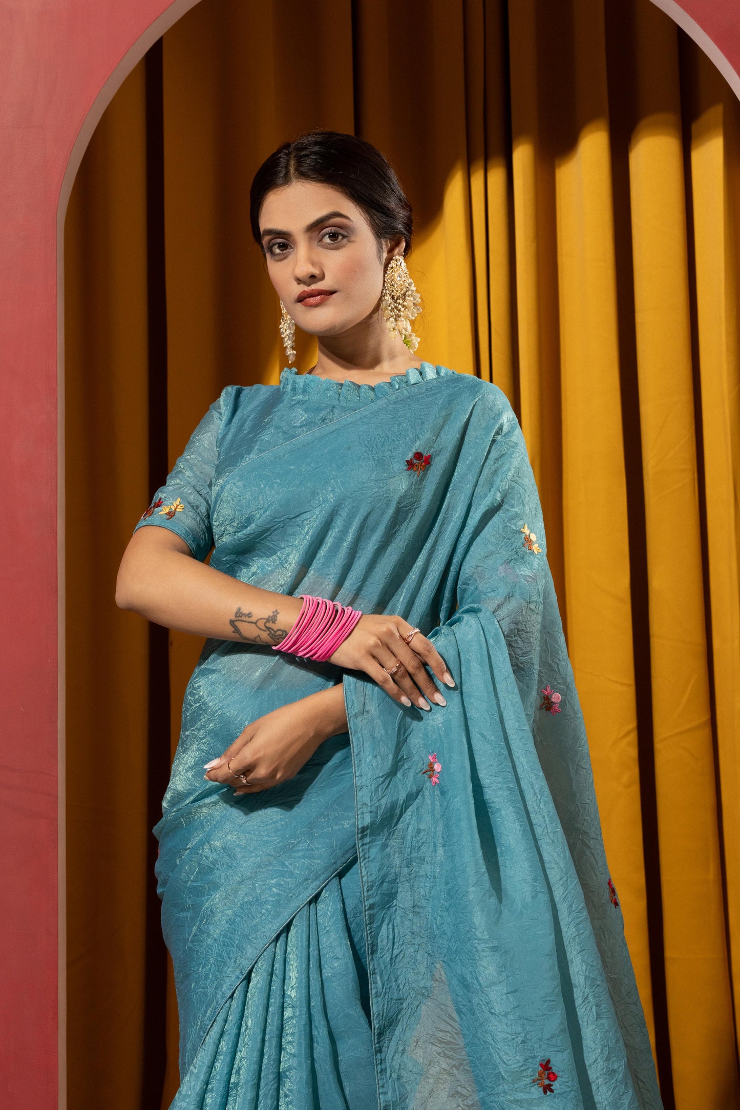 SERENE OCEAN TEAL EMBROIDERED SAREE
