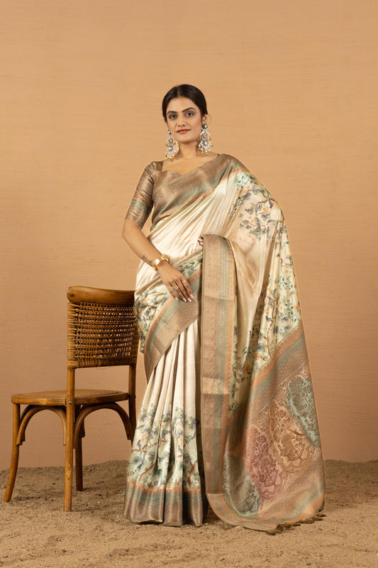 PEARL IVORY ARBORETUM SAREE