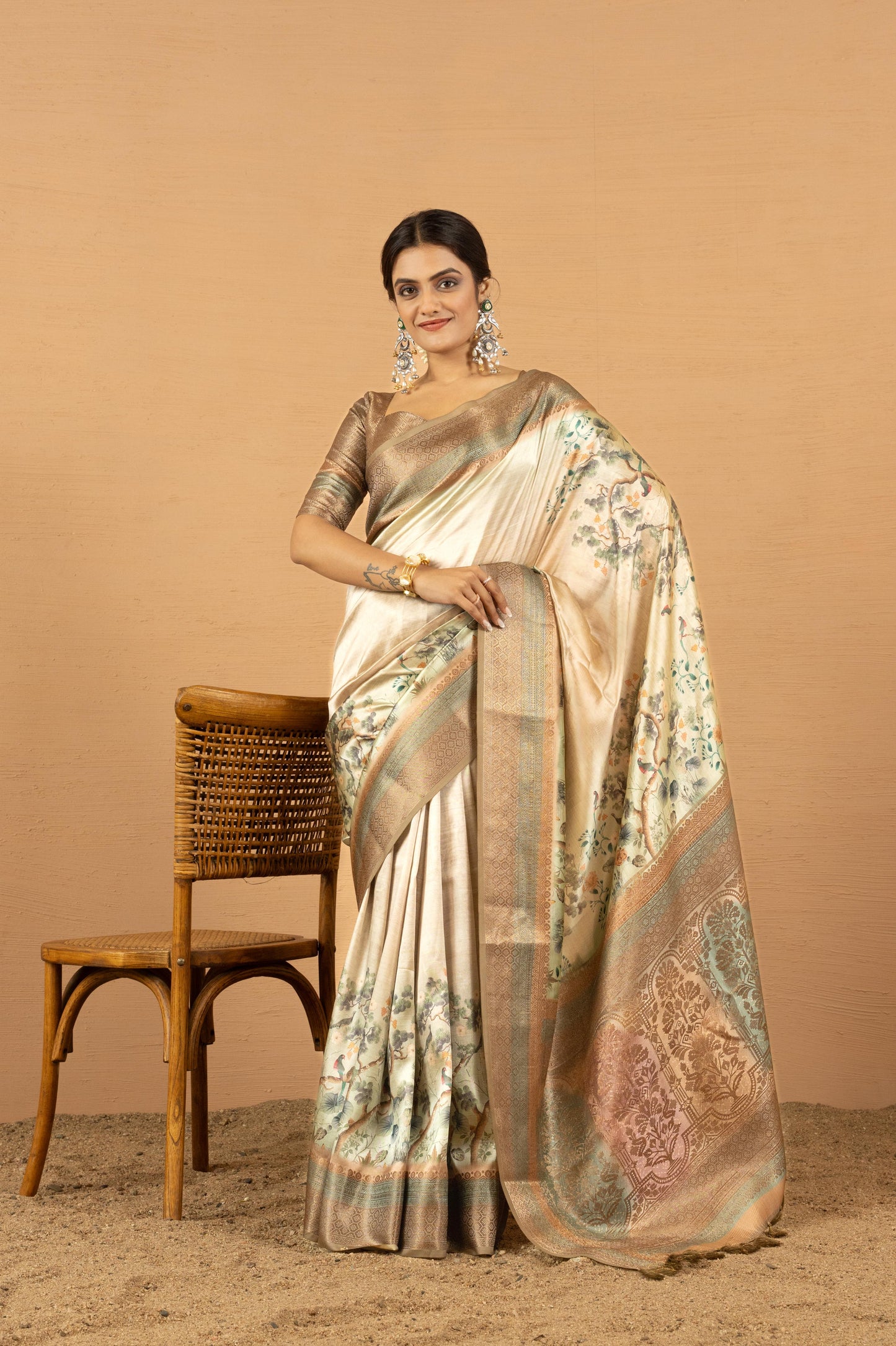 PEARL IVORY ARBORETUM SAREE