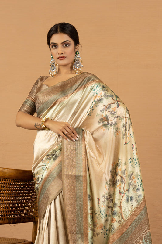 PEARL IVORY ARBORETUM SAREE