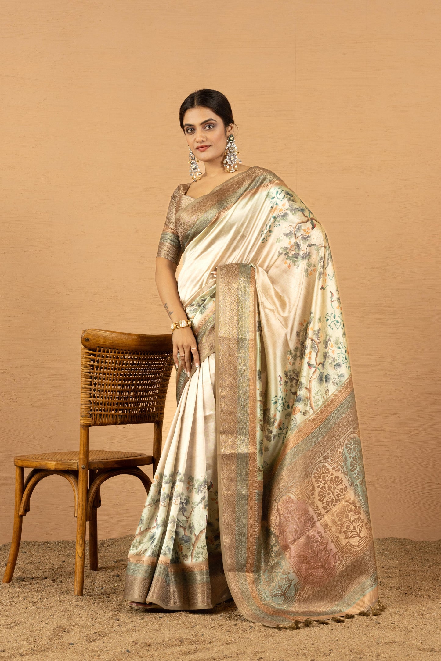 PEARL IVORY ARBORETUM SAREE