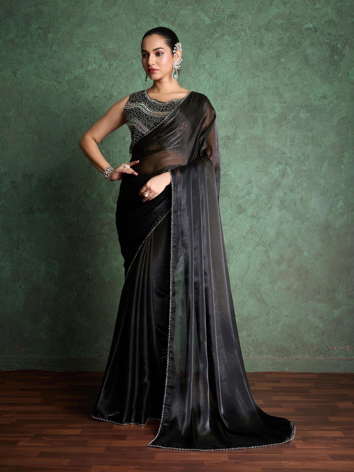 RARIZA MUSTARD BLACK FENDY SAREE