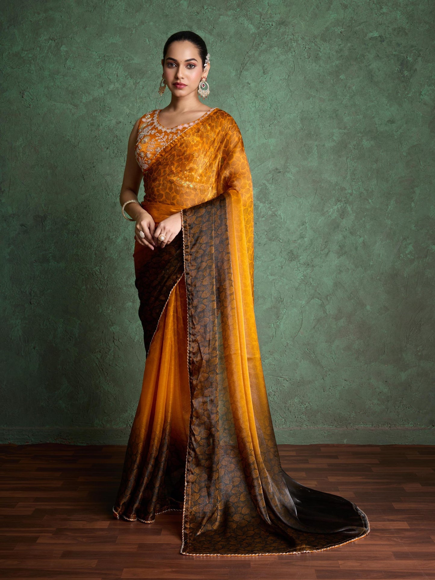 RARIZA EMBELLISHED MUSTARD GEORGETTE SAREE